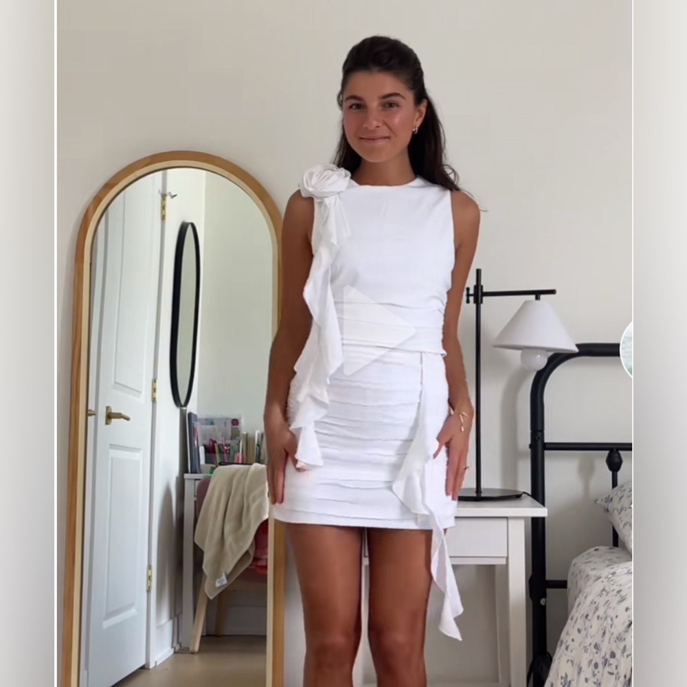 Abercrombie & Fitch White Ruffle One-Shoulder Bodycon Dress